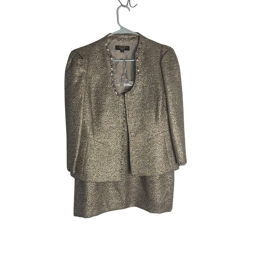 Tahari Arthur S. Levine Luxe Metallic Gold 2 Pc Skirt Suit Set 12P Petite